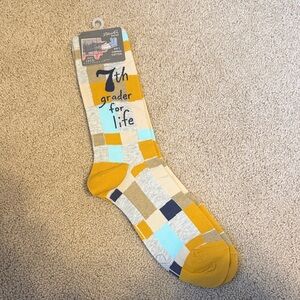 Novelty '7th Grader for Life' Mustard & Aqua Crew Socks